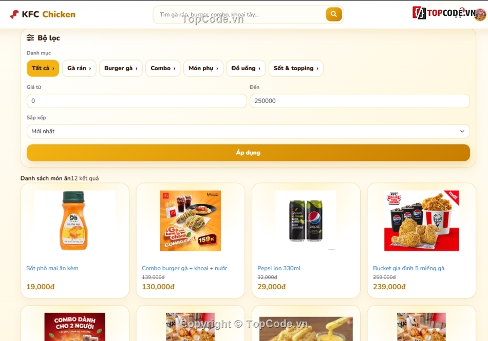 bán,gà rán KFC,Website bán hàng